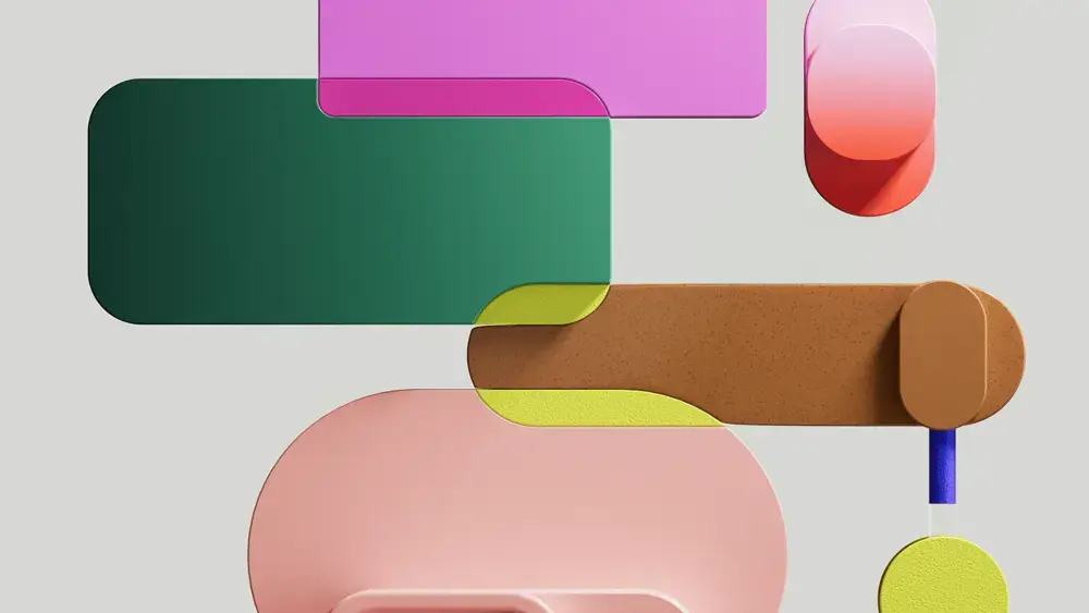 Abstract graphic with overlapping colored shapes.