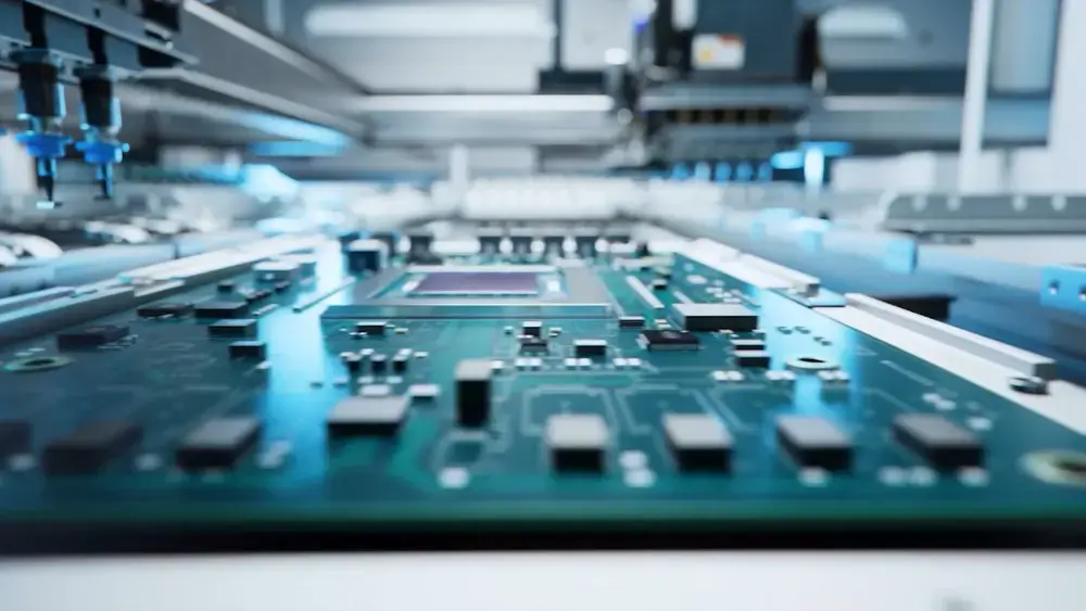 Electronic components on a circuit board during a multi-stage process.