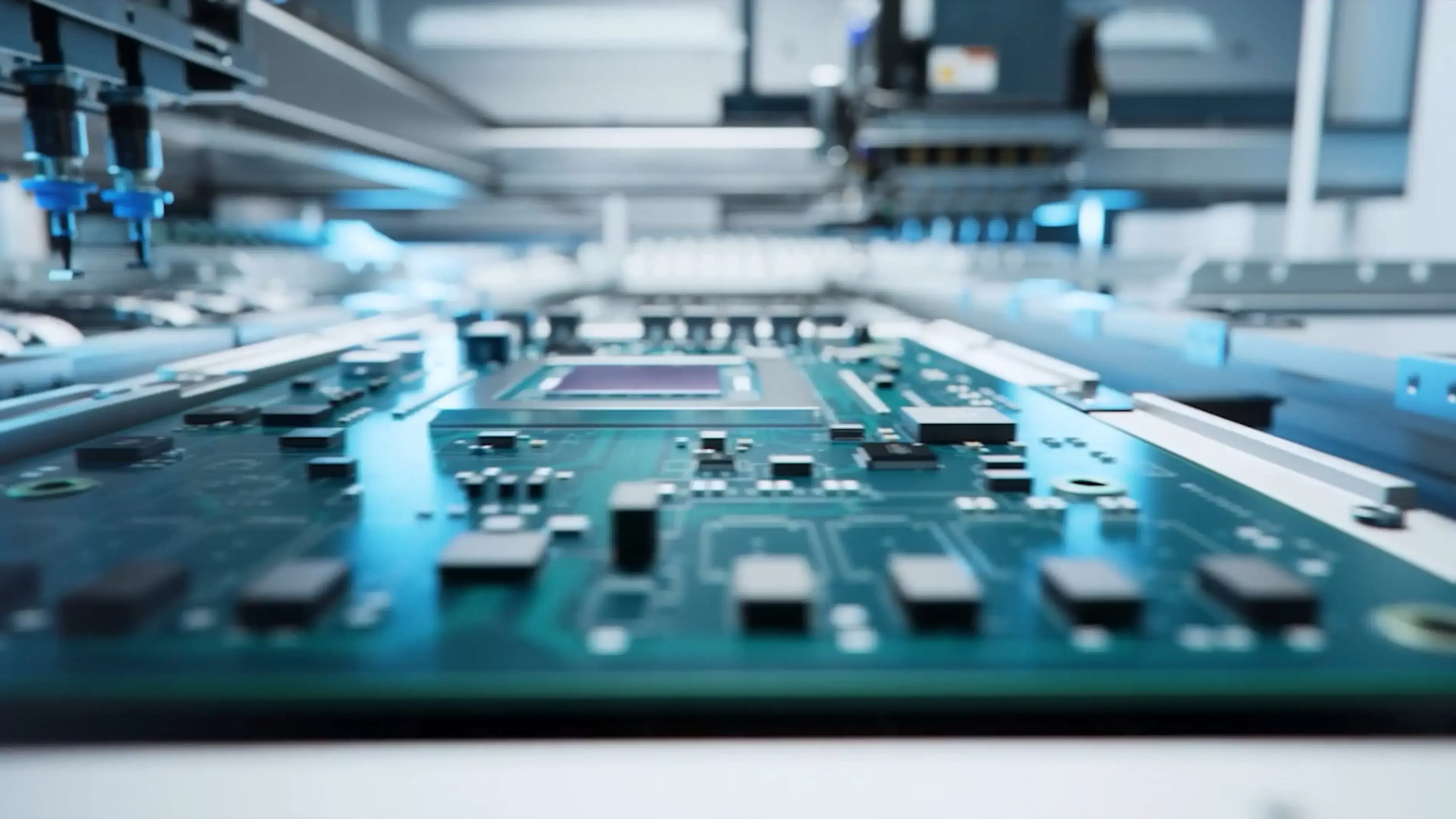 Electronic components on a circuit board during a multi-stage process.