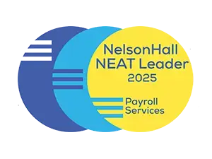 NelsonHall NEAT Leader 2025, payroll services, a badge.