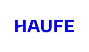 Logotipo da Haufe HR Services em letras brancas sobre fundo azul.