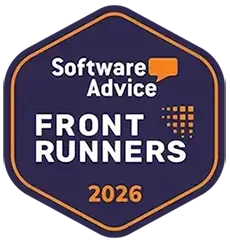 Gráfico do selo de prêmio Software Advice Front Runners 2026.