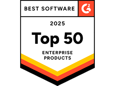 "Best Software 2025 Top 50 Enterprise Products" award logo, graphic.
